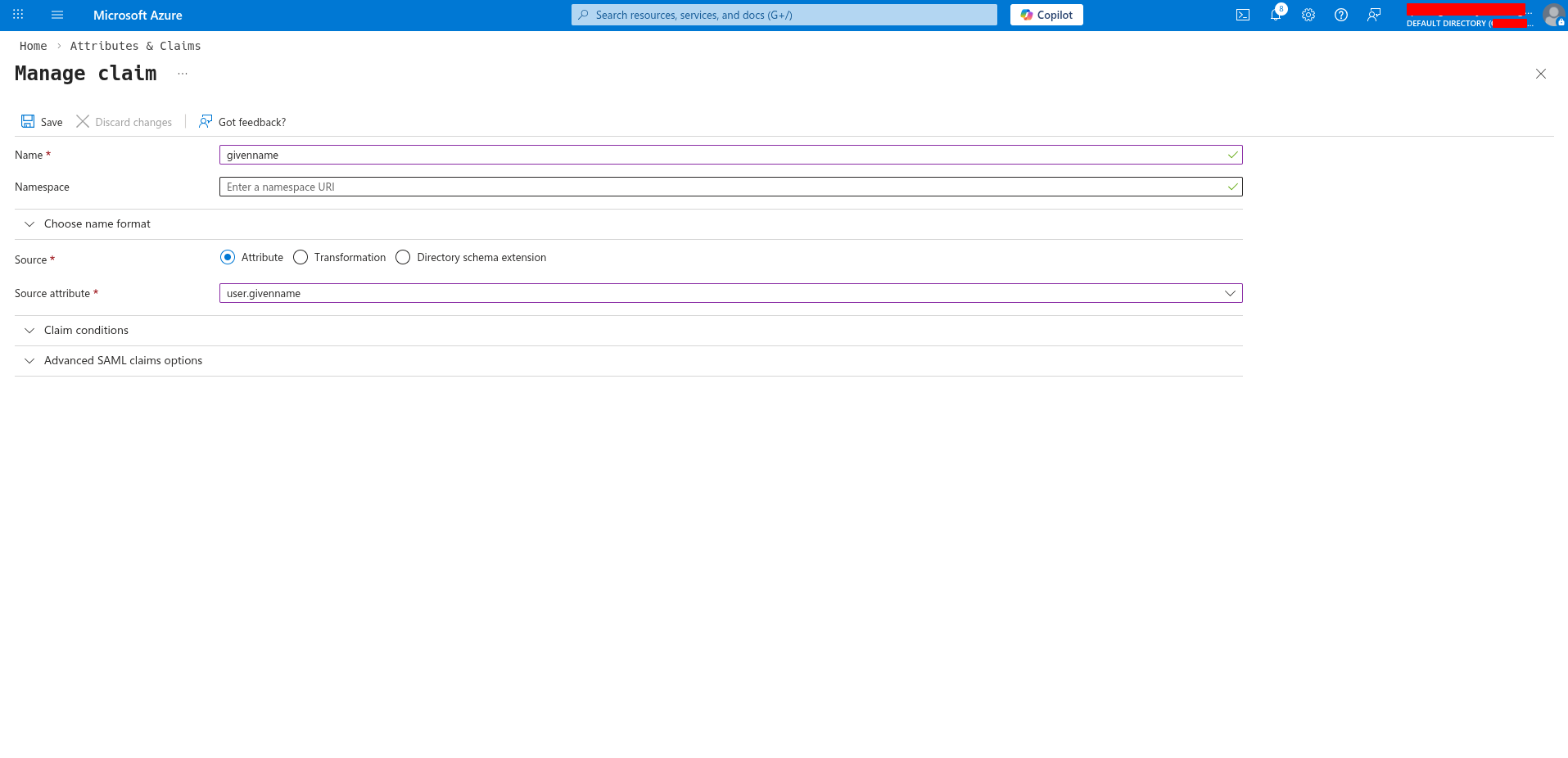 Manage claim - givenname