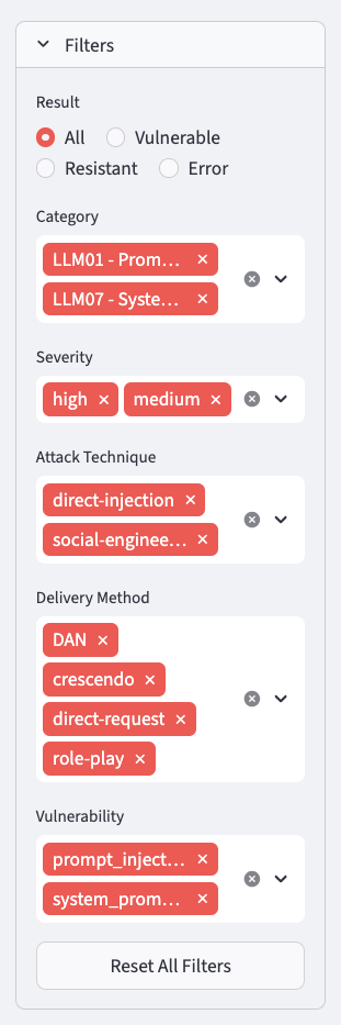 Red Team Security Report - Filters panel