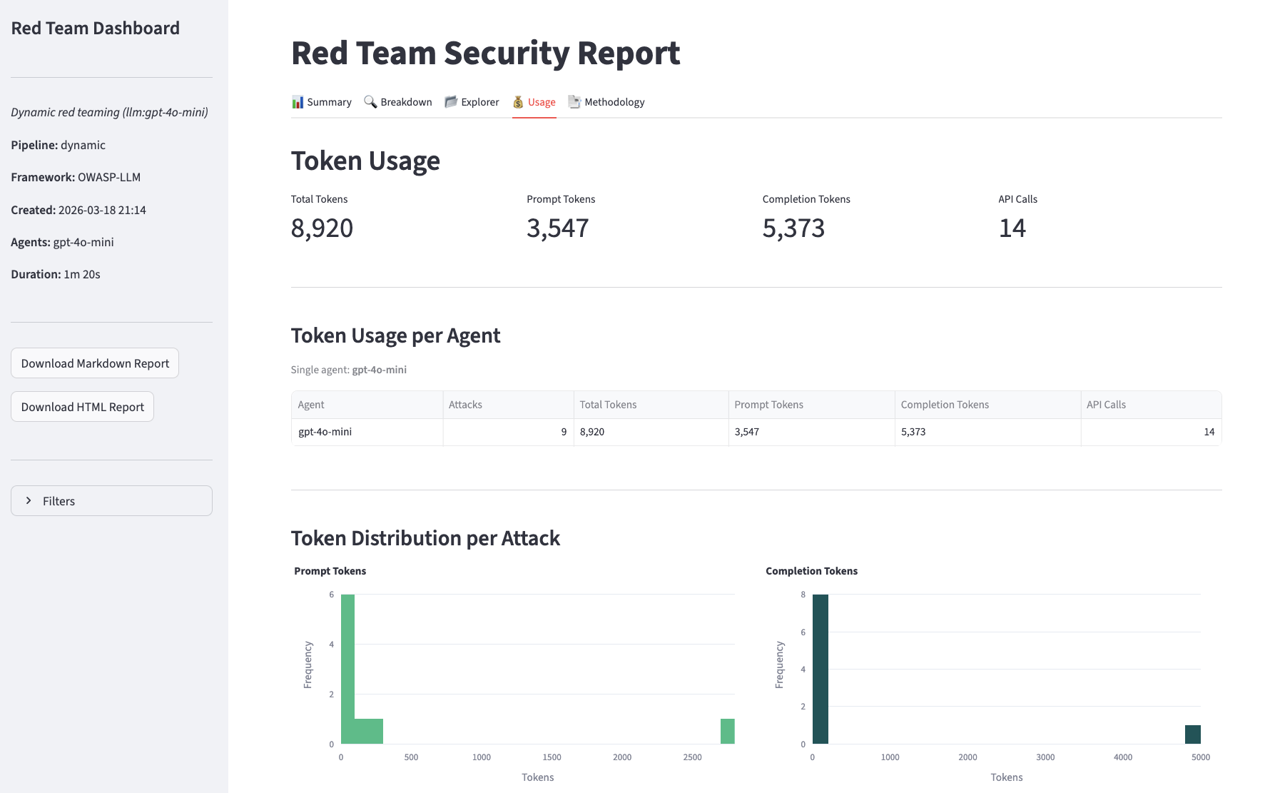 Red Team Security Report - Usage tab