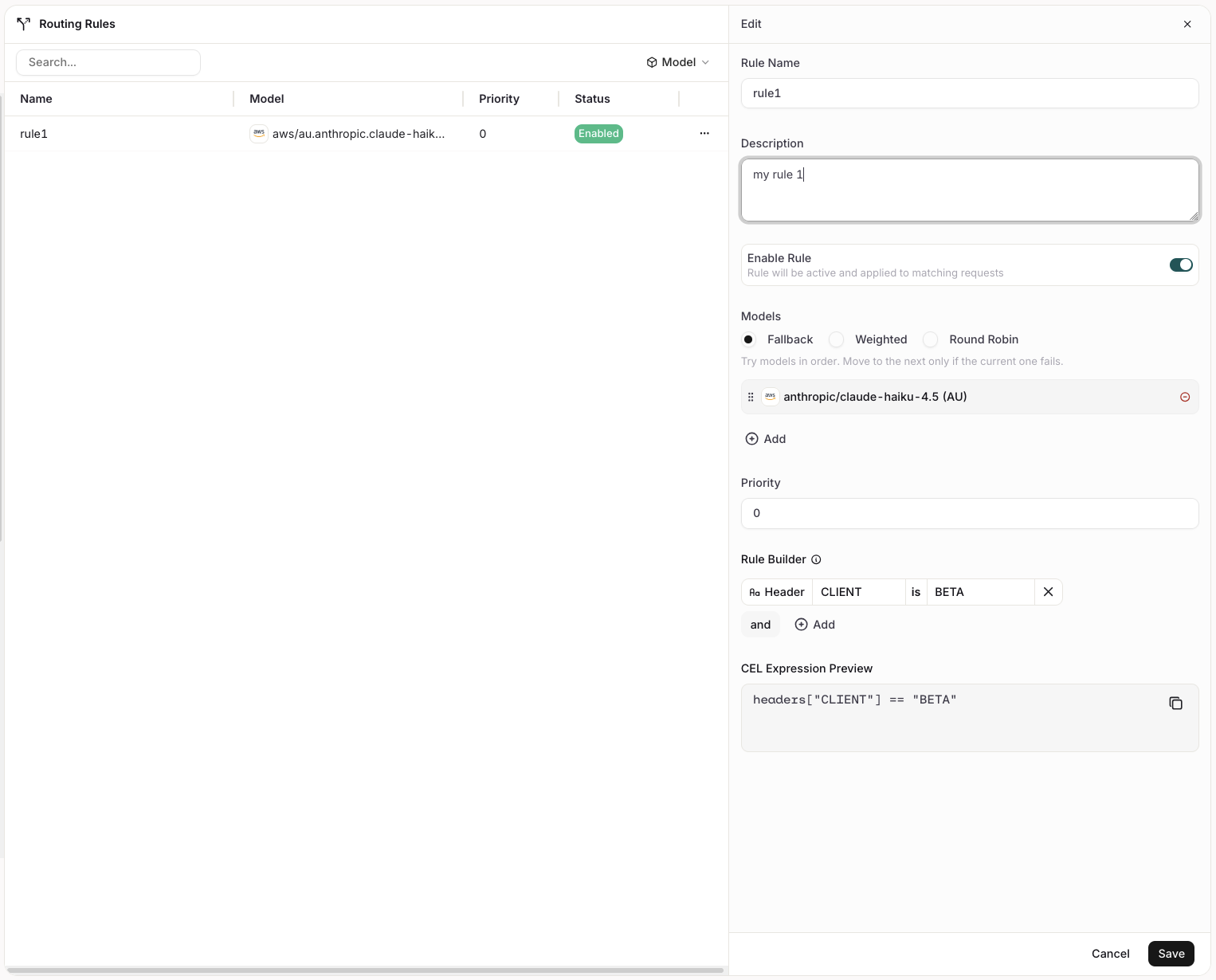 Create Routing Rule