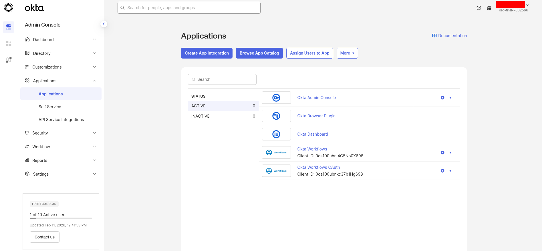 Okta Applications page