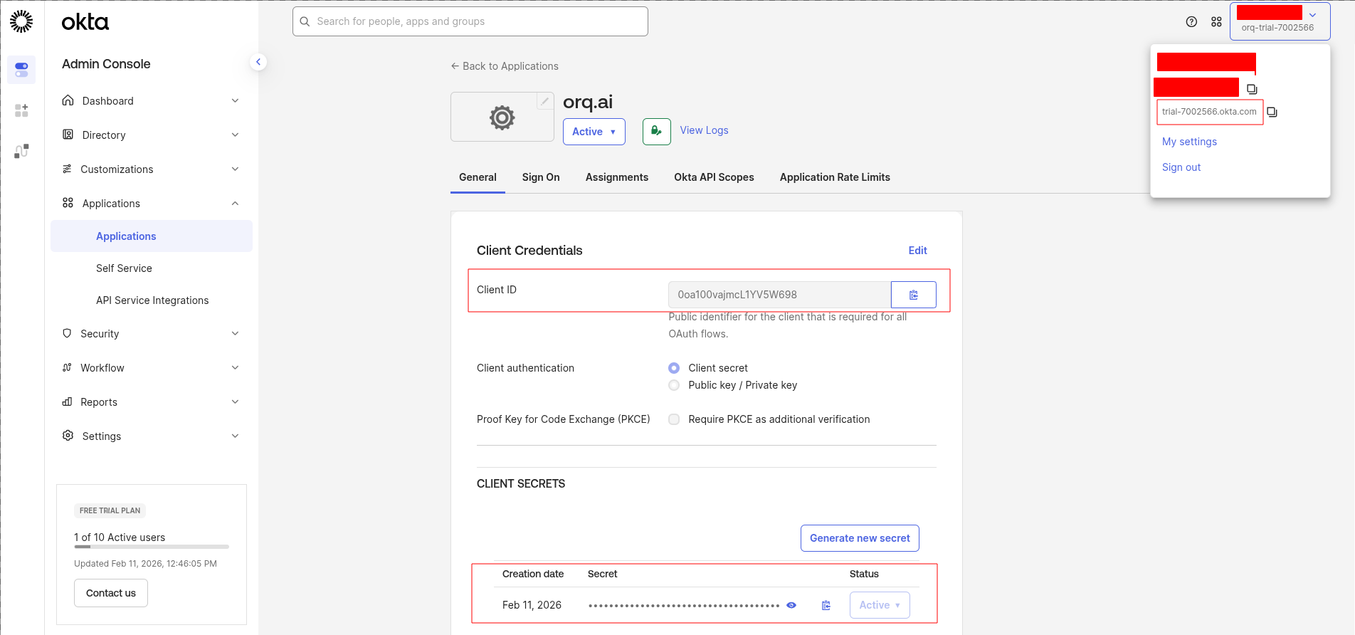 Client ID and Client Secret in General tab