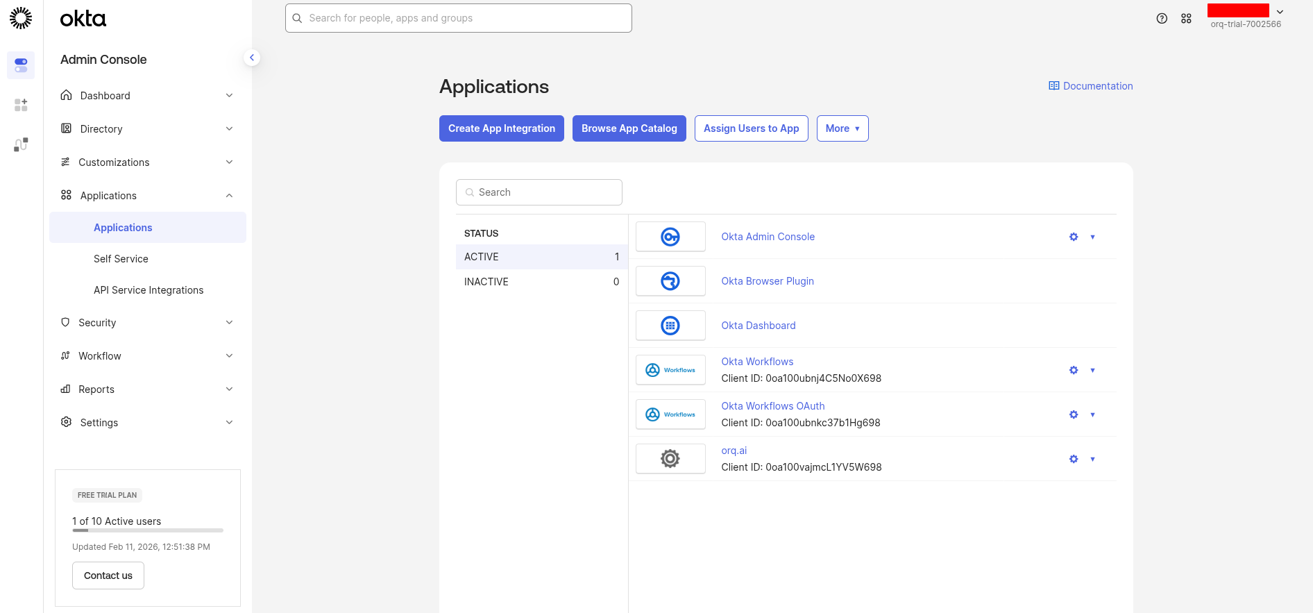 Okta Applications page