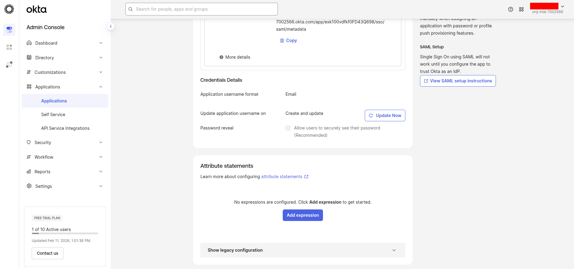 Sign On tab settings