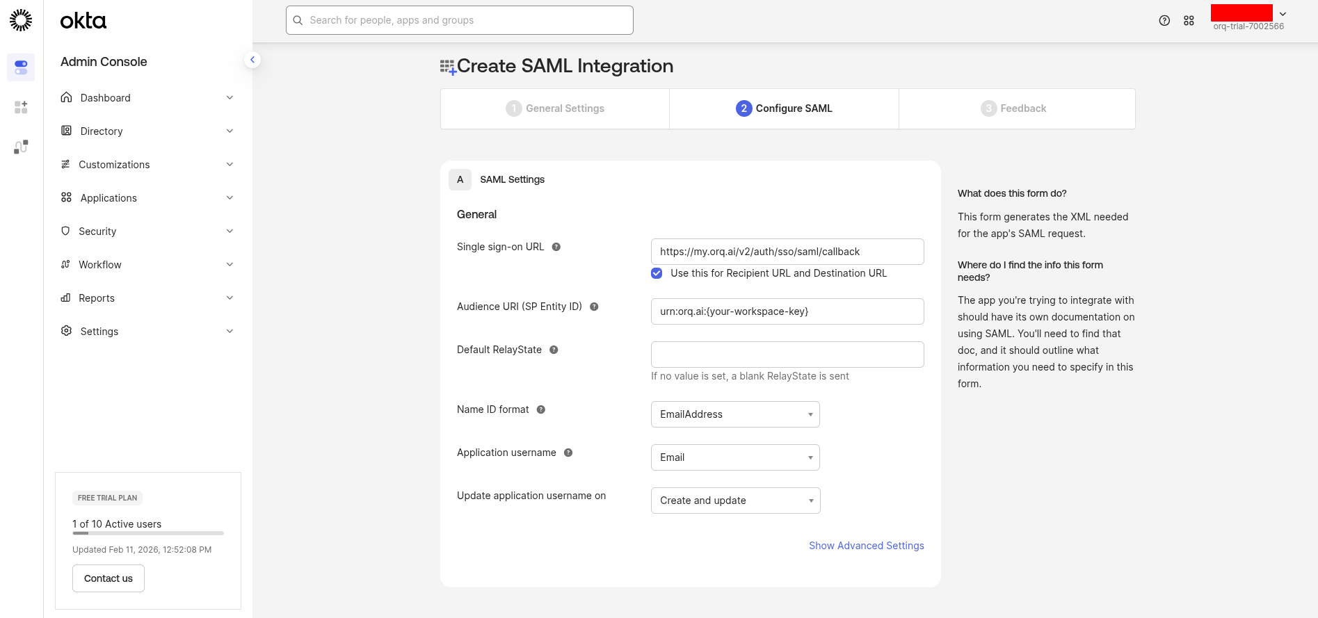 Configure SAML settings