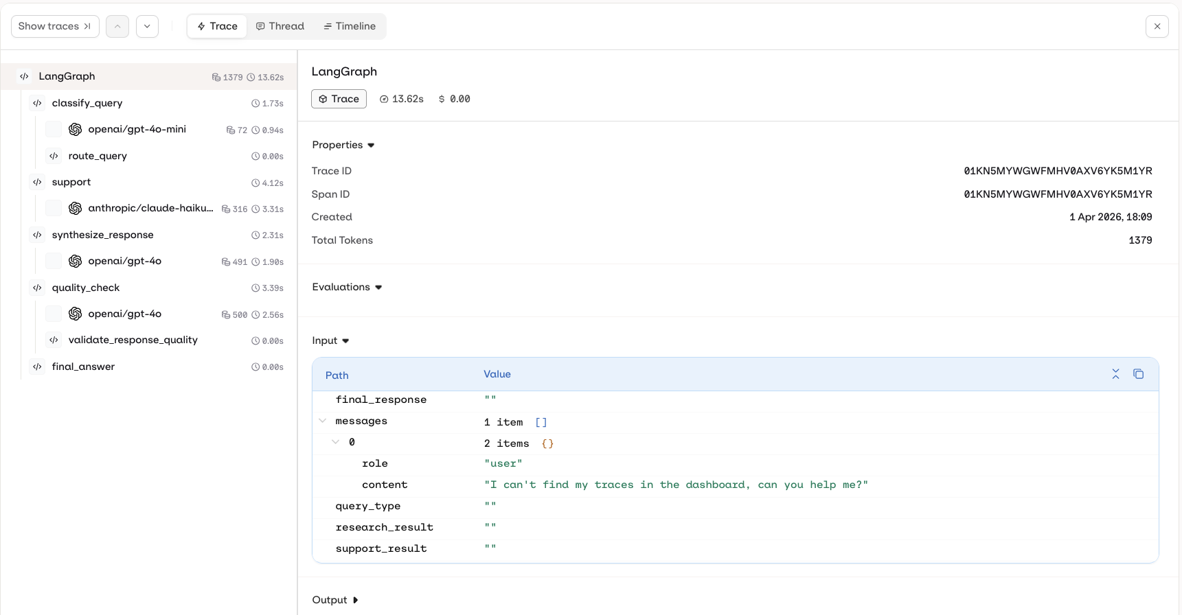 LangChain trace in the Orq.ai Studio
