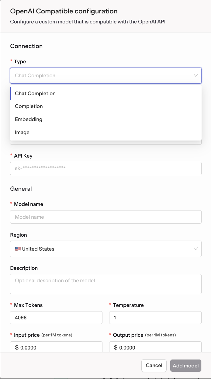 OpenAI Compatible Configuration Modal