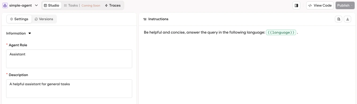 Agent variable prompt templating in the AI Studio