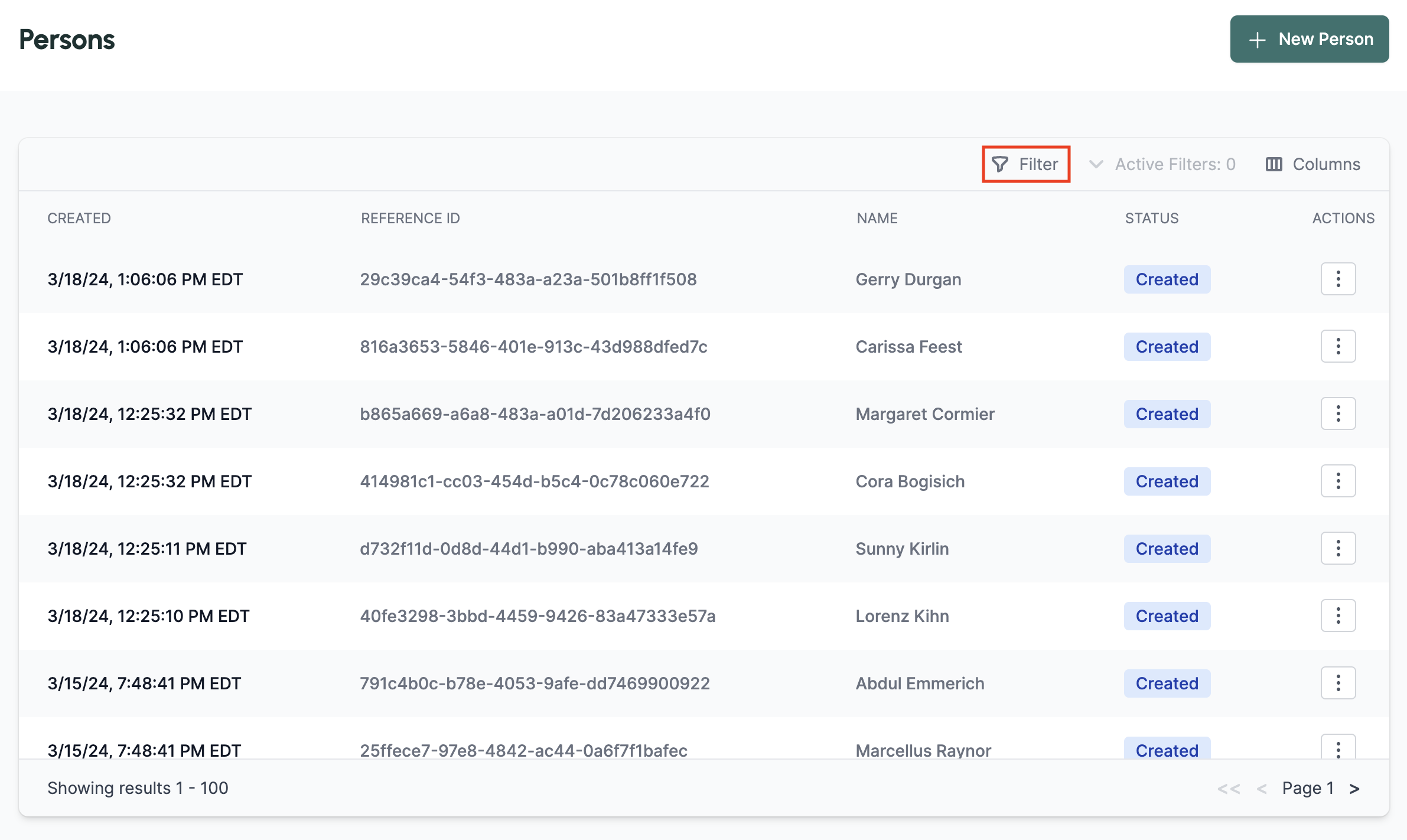 Filter button screenshot