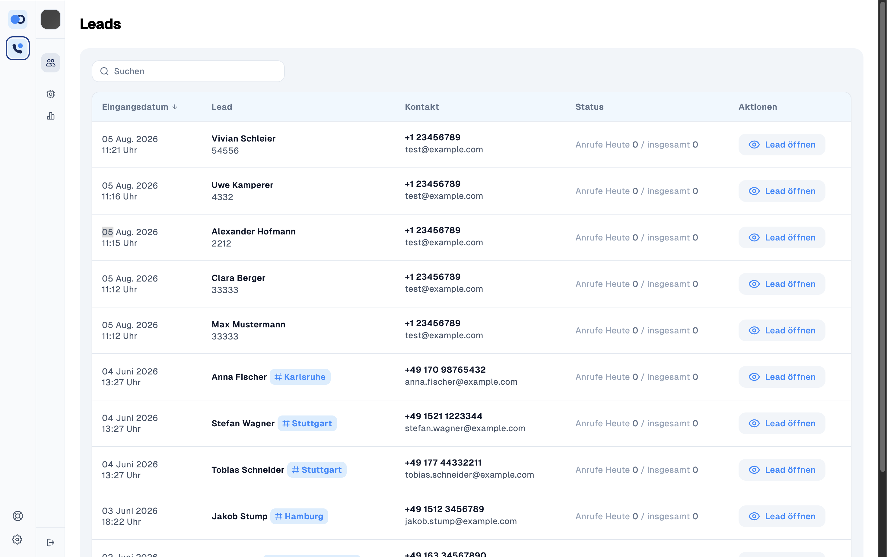 Screenshot von der Lead übersicht in Hunter