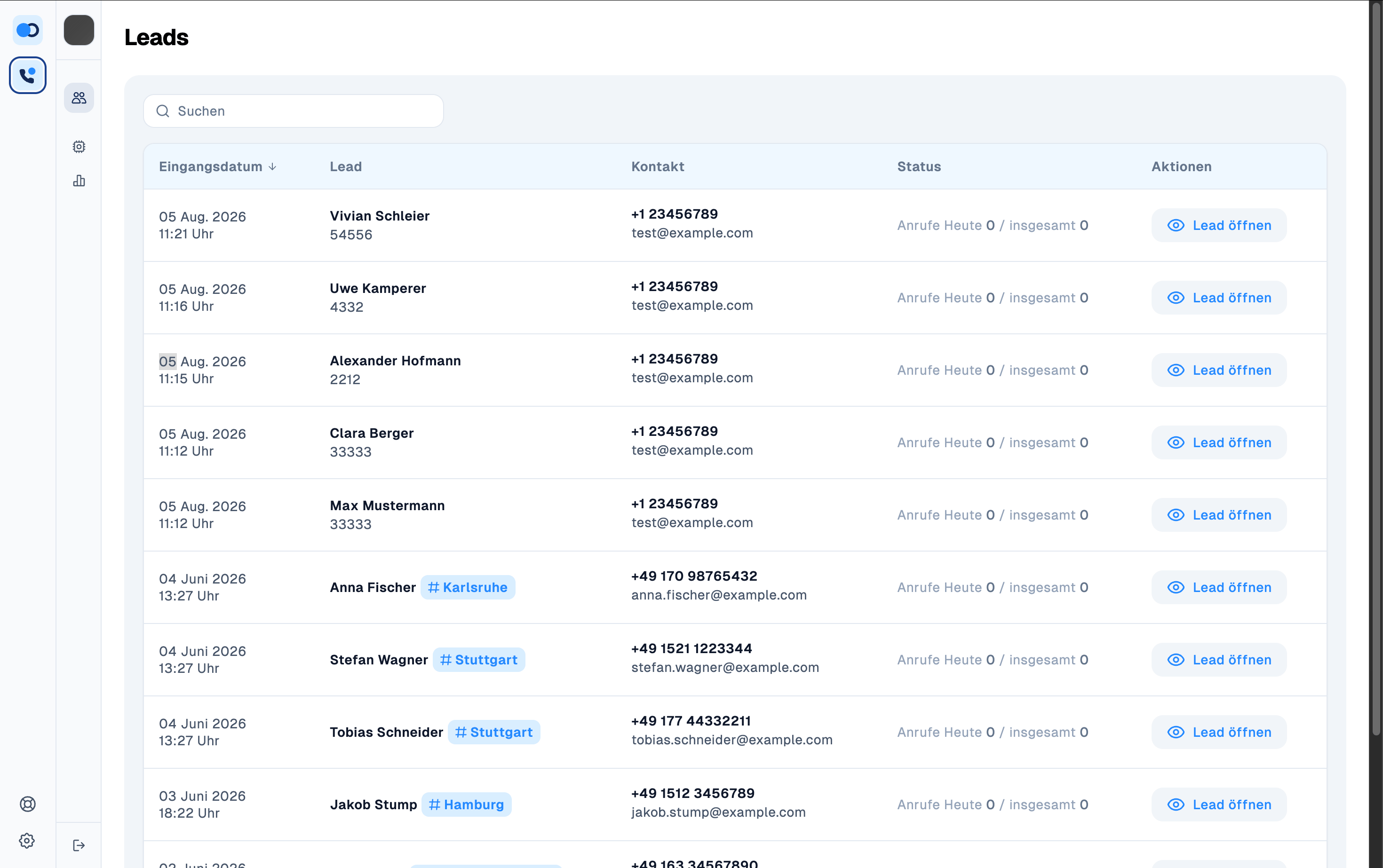 Screenshot von der Lead übersicht in Hunter