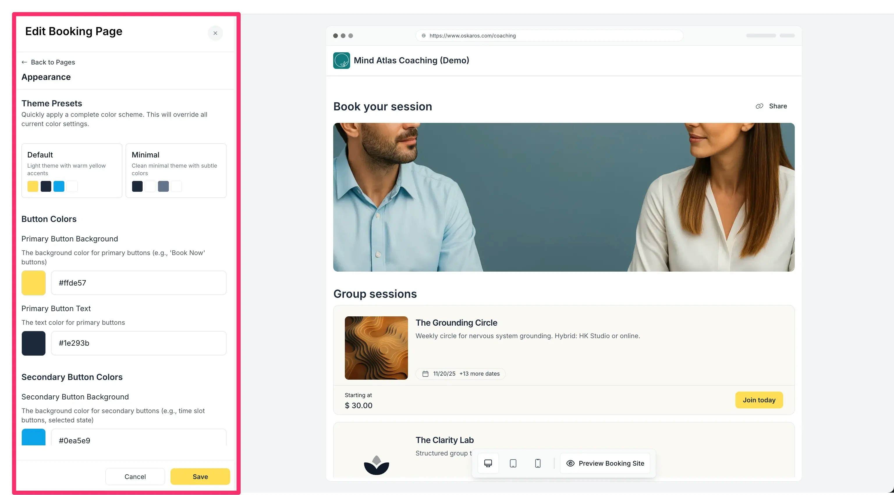 New Booking Page Editor Web