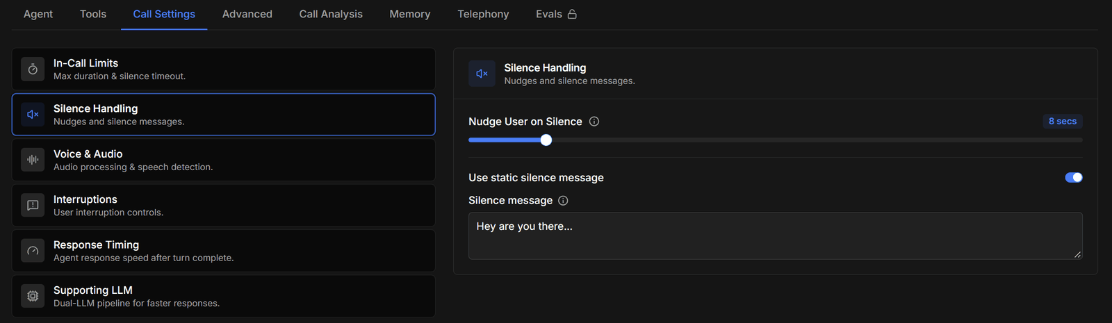 Silence Handling with nudge on silence and the silence message