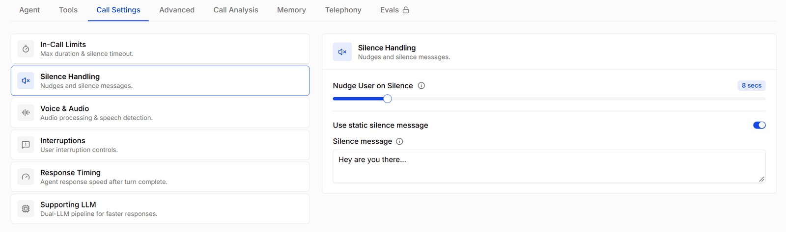 Silence Handling with nudge on silence and the silence message