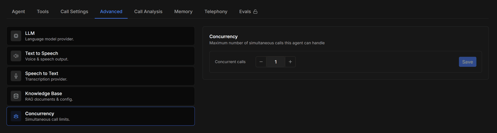 The Concurrency section with the concurrent calls stepper
