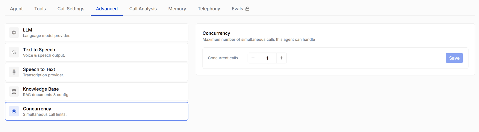 The Concurrency section with the concurrent calls stepper