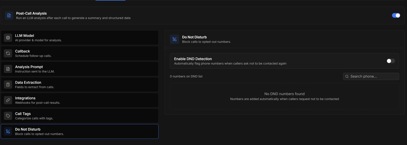 Do Not Disturb with DND detection and the list of numbers