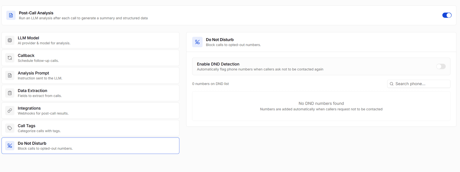 Do Not Disturb with DND detection and the list of numbers