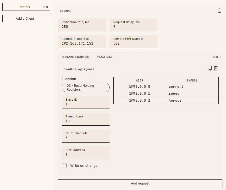 Modbus Configuration Light