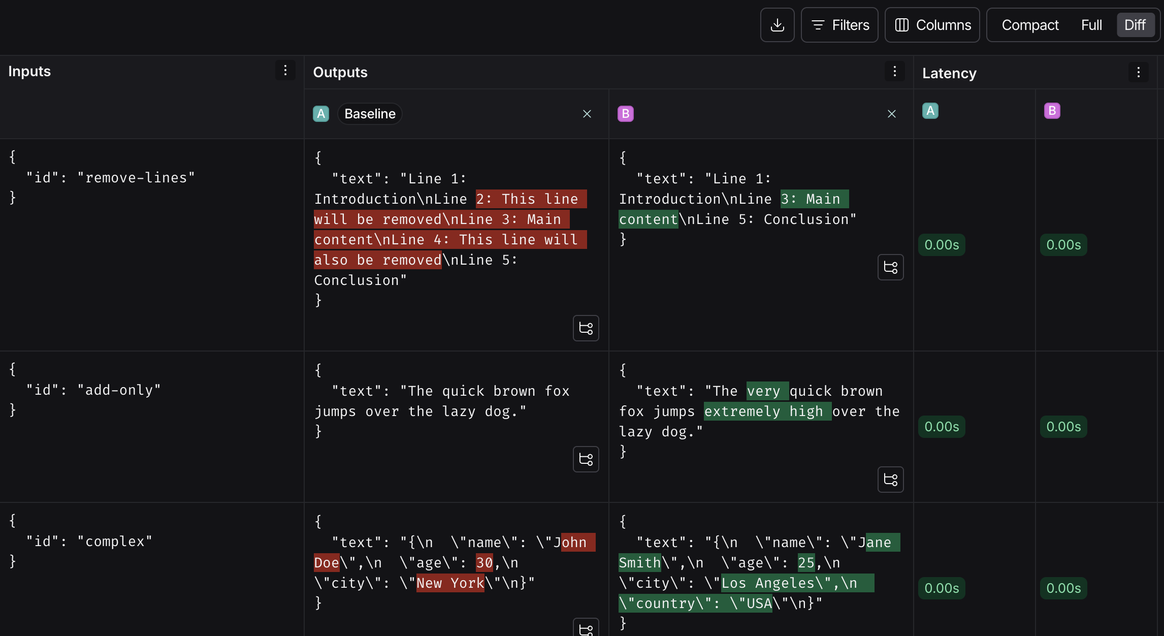 The comparison diff mode in dark.