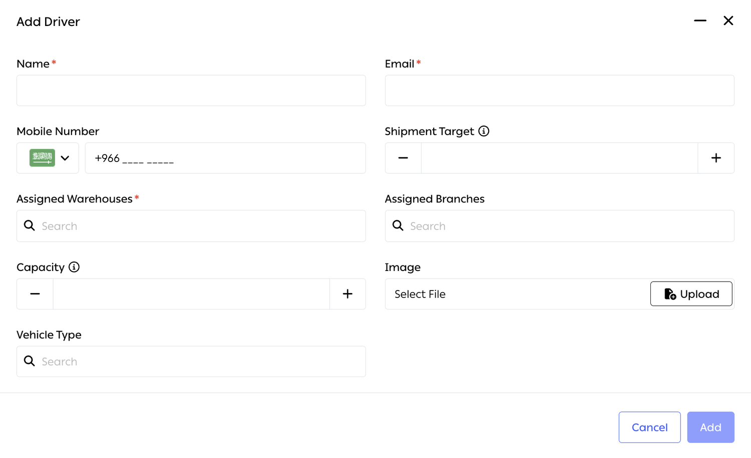 The Add Driver form