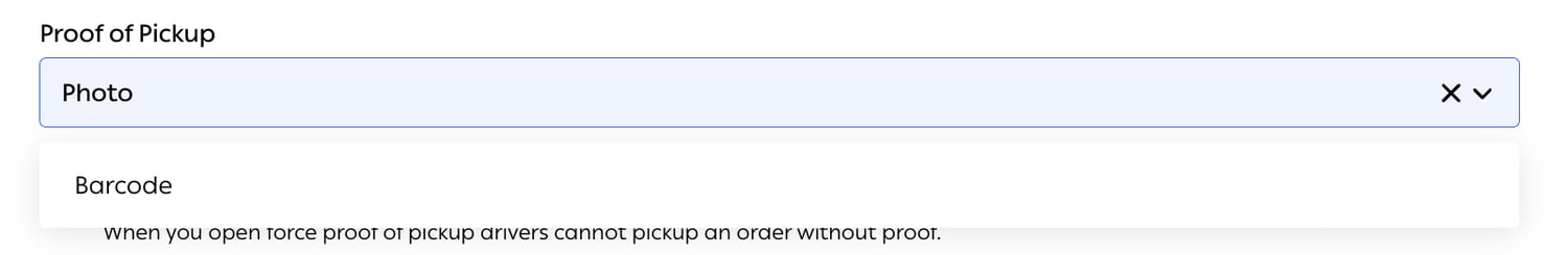 Proof of Pickup options
