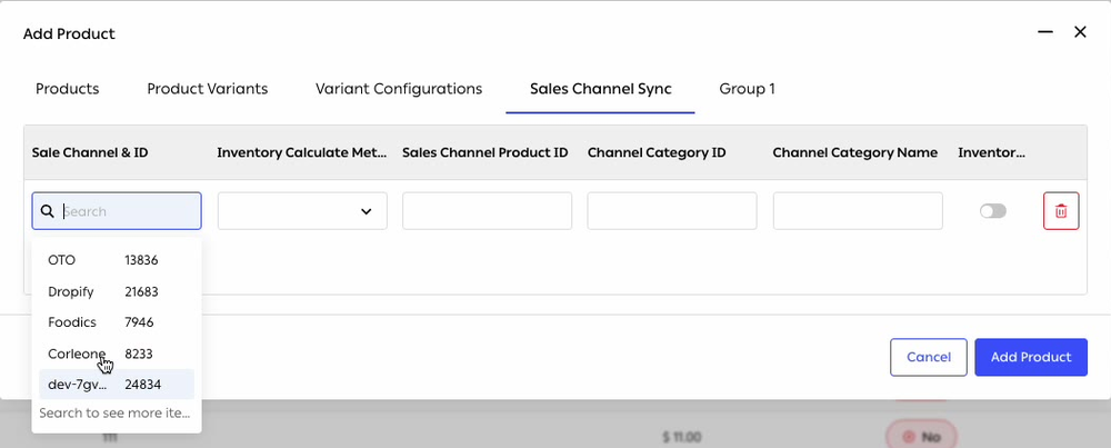The Sales Channel Sync tab