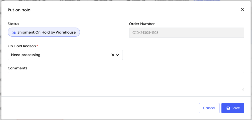 The Put on hold dialog