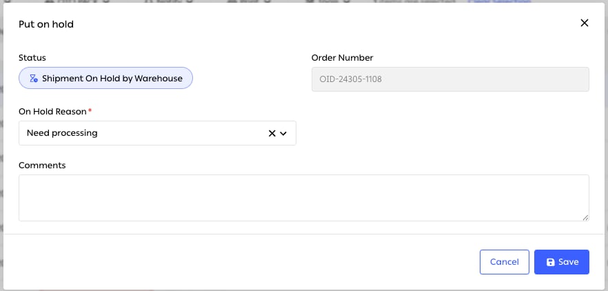 The Put on hold dialog