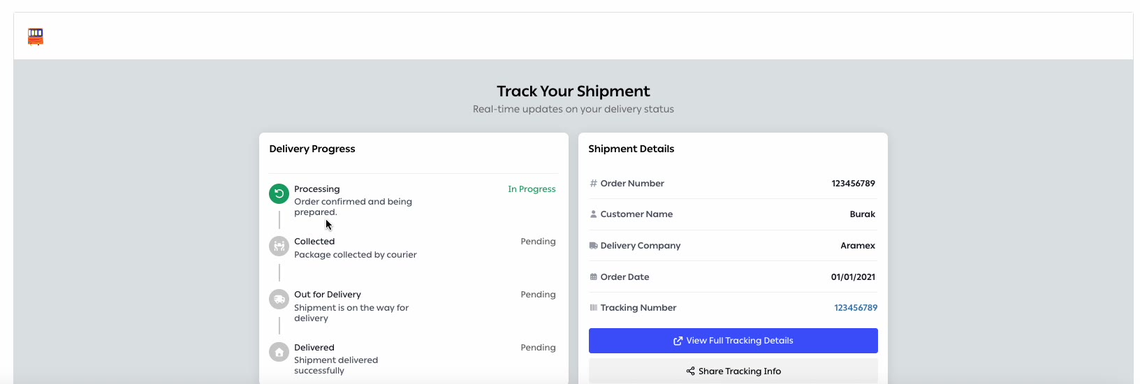 The live preview of a tracking page