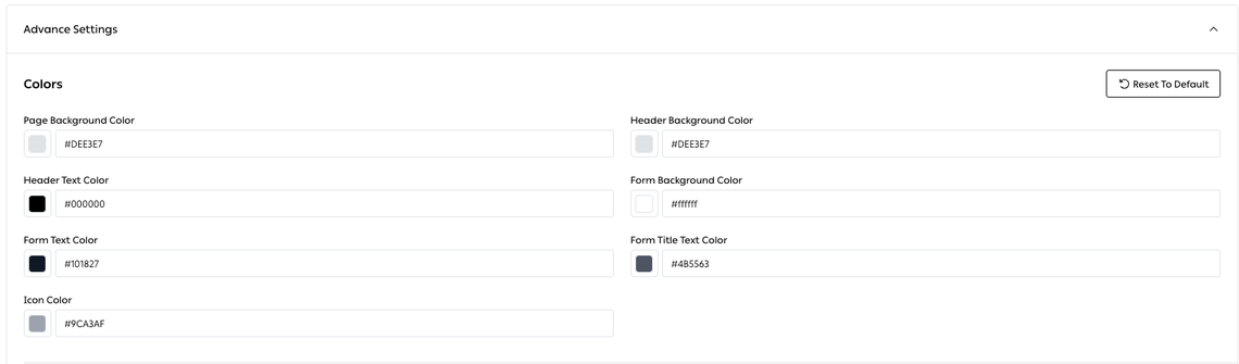 The Colors group in Advance Settings
