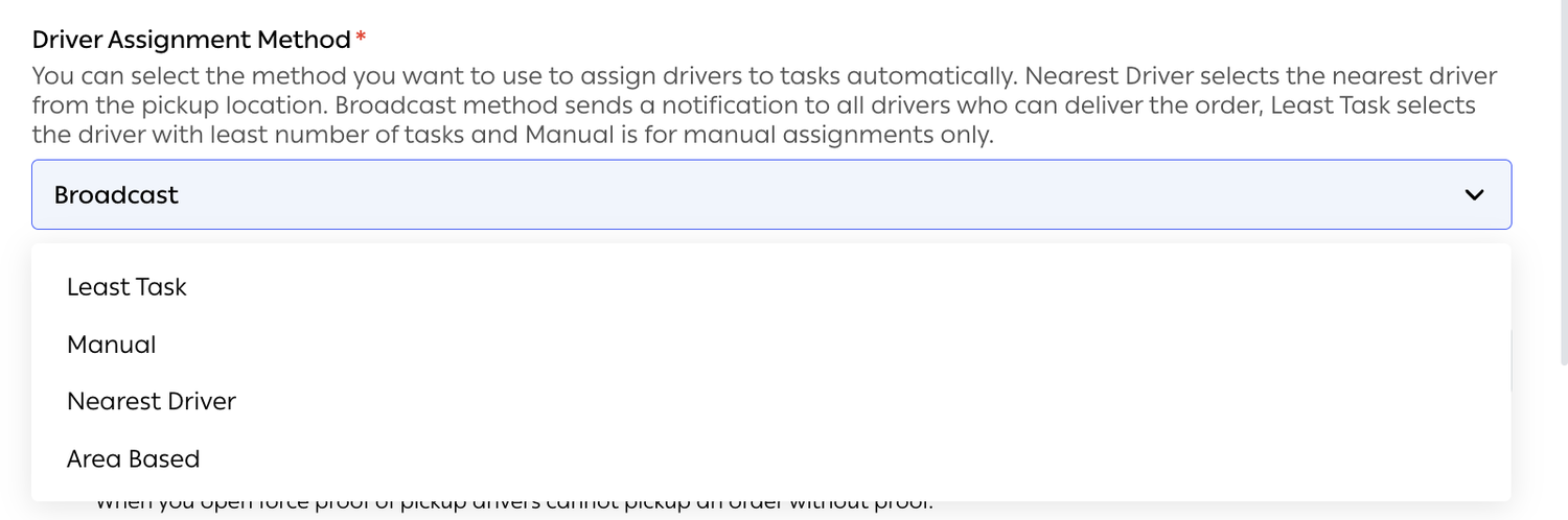 The Driver Assignment Method list