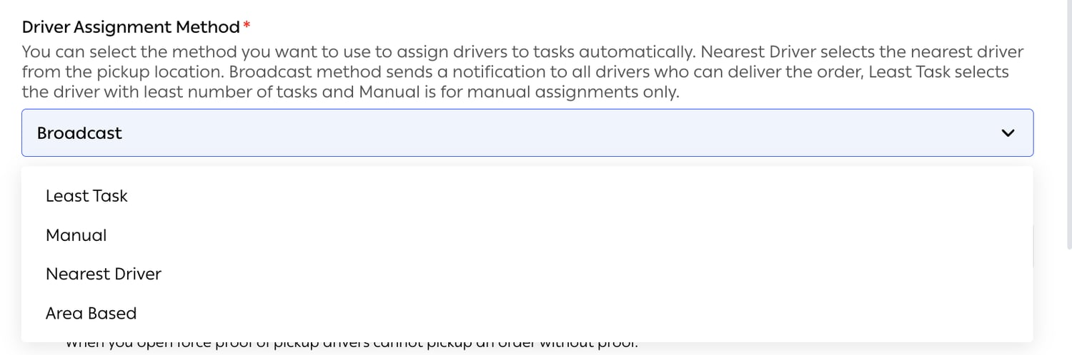 The Driver Assignment Method list