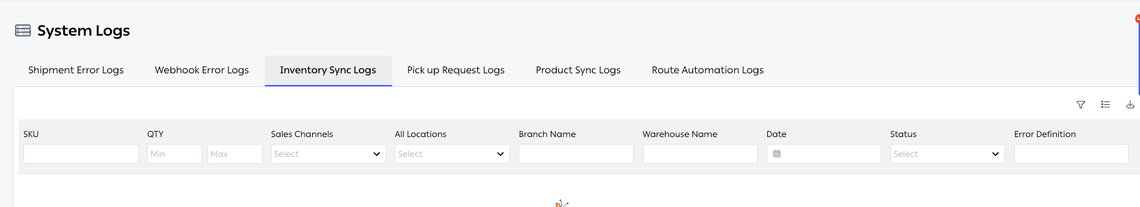 The Inventory Sync Logs tab