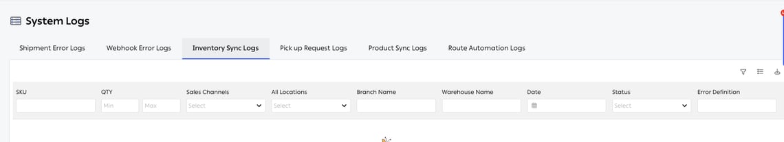 The Inventory Sync Logs tab
