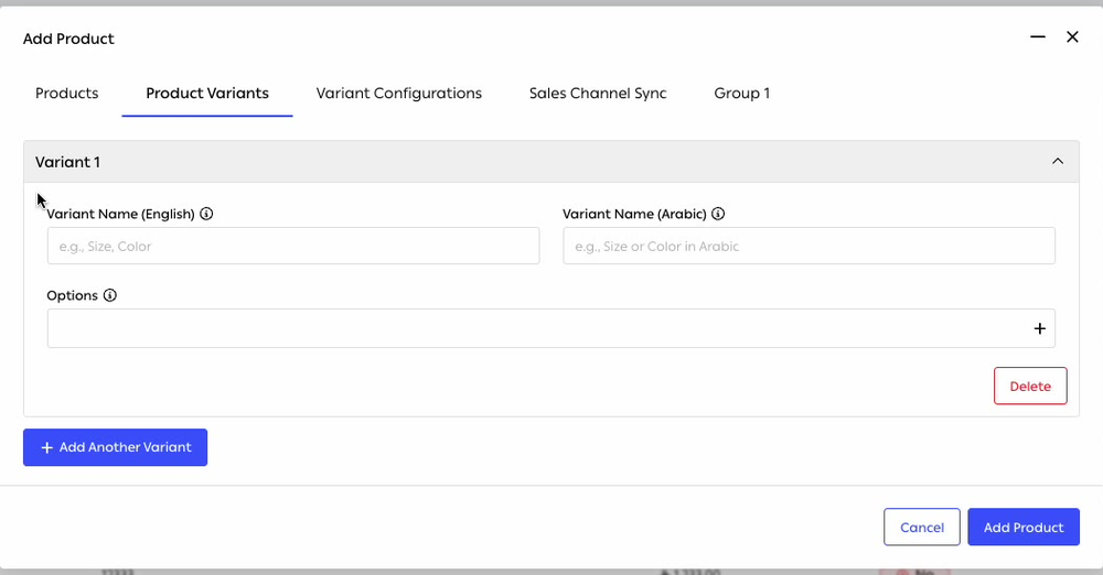 The Product Variants tab