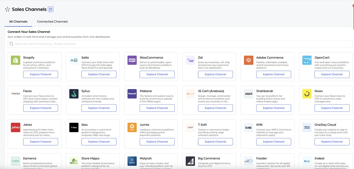 The All Channels catalog on the Sales Channels page
