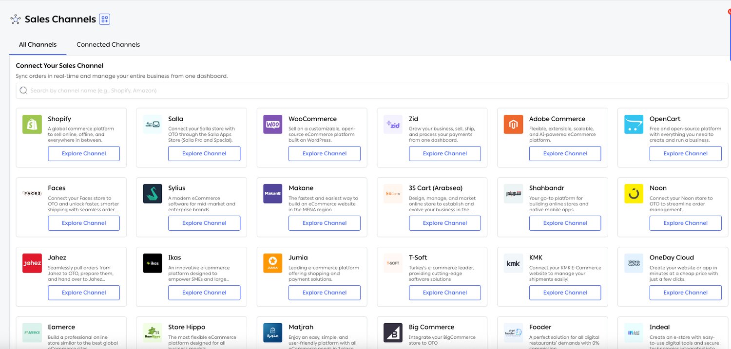 The All Channels catalog on the Sales Channels page