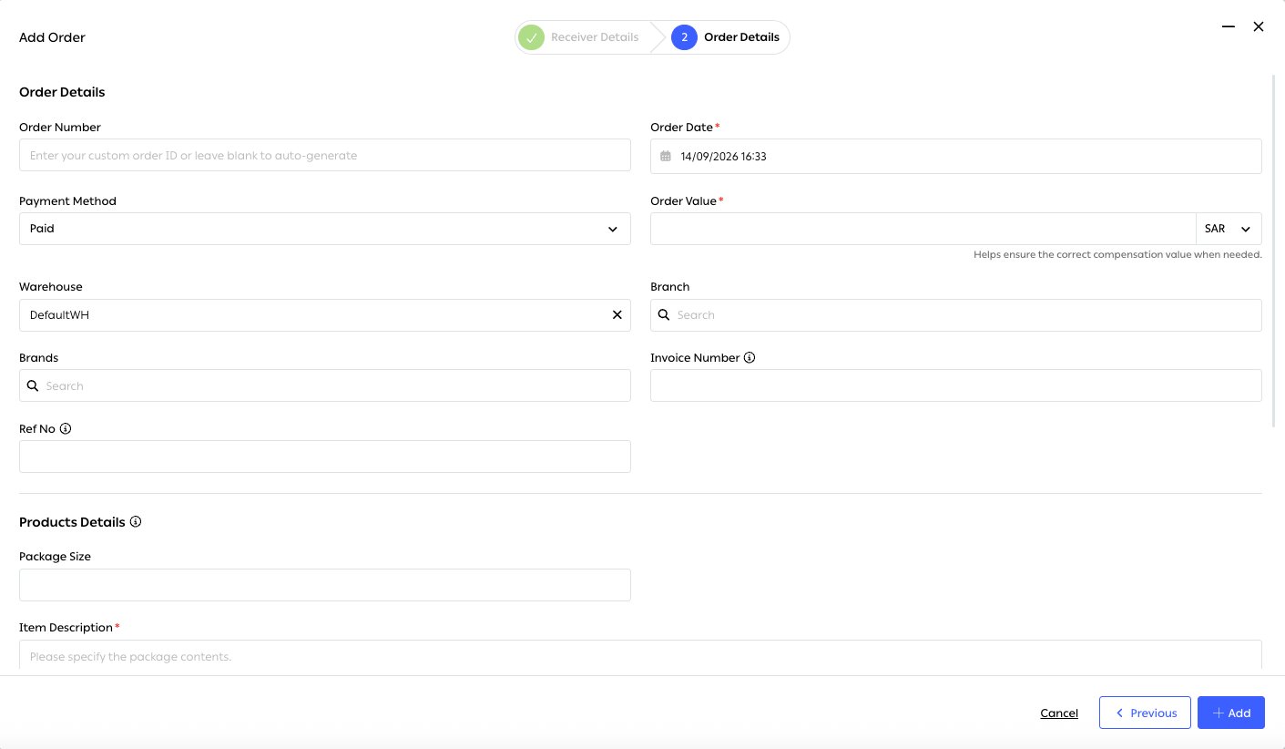Step 2 of Add Order — Order Details