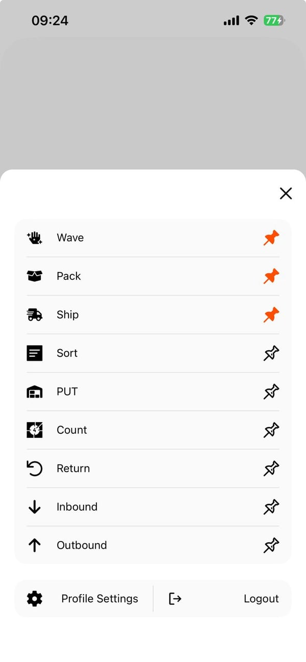 The OTO PACK app menu