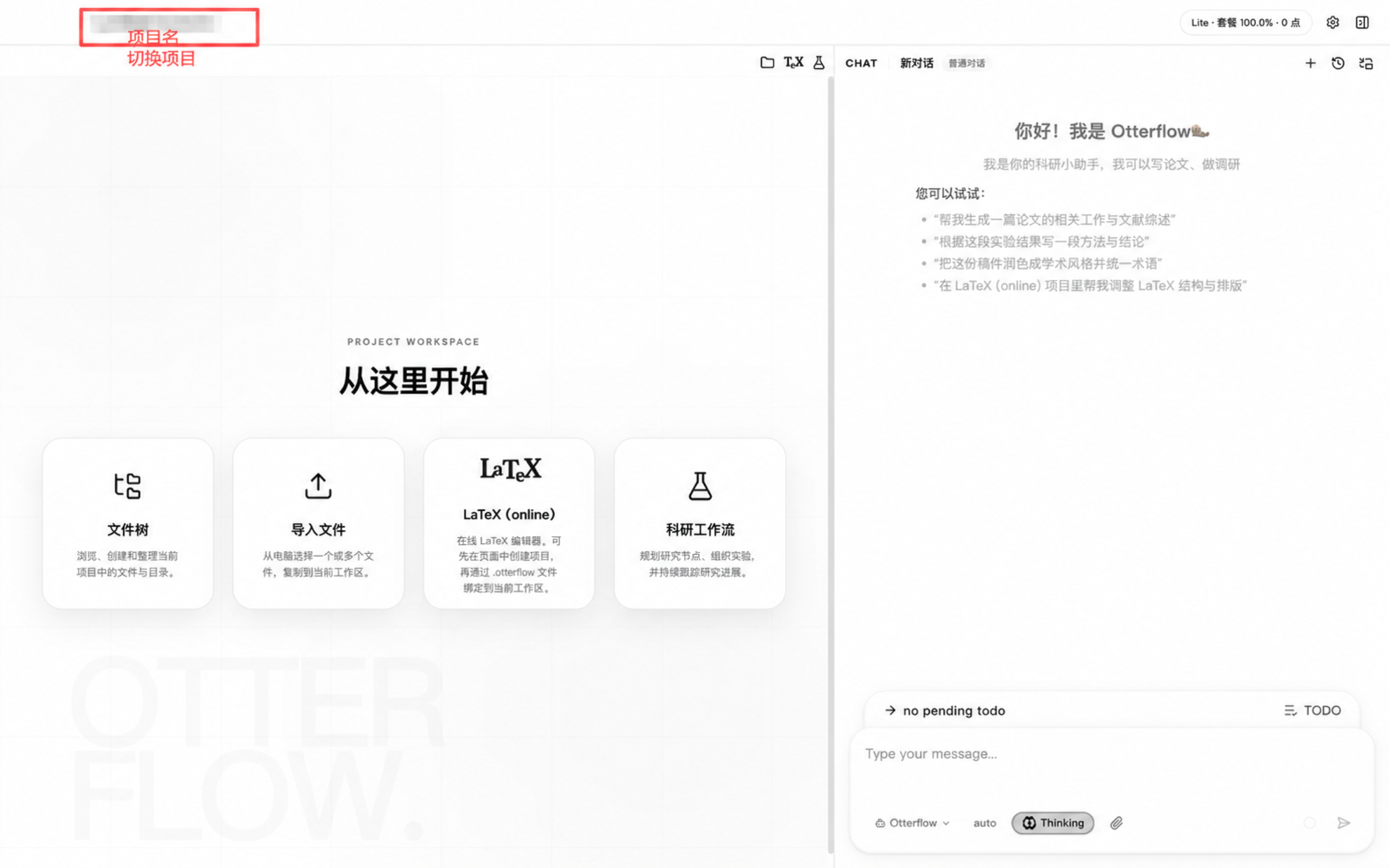 进入项目后的工作区与聊天区
