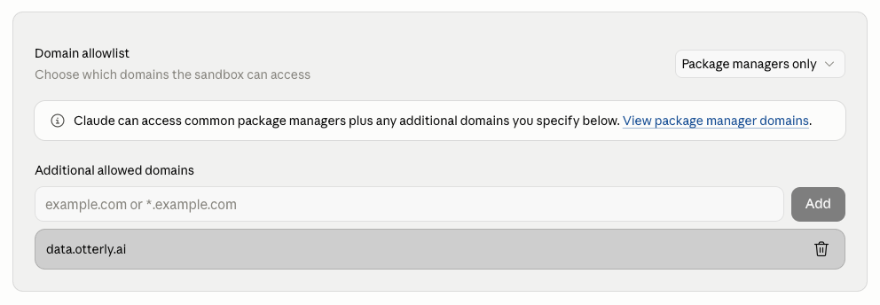 Claude Capabilities — Domain allowlist