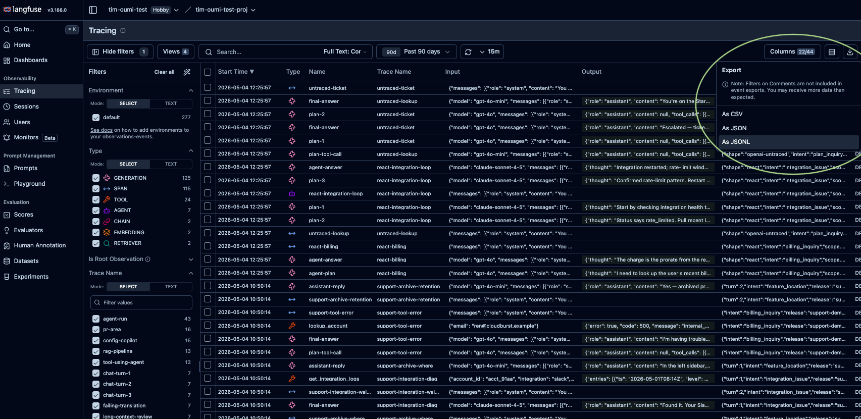 Langfuse .jsonl trace export