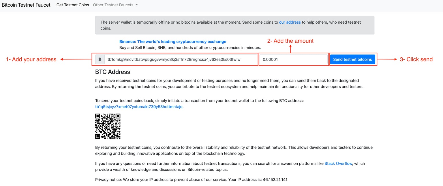 How to fill the wallet with bitcoin testnet from Bitcoin Testnet Faucet