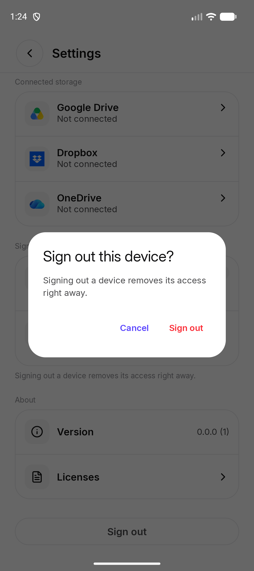 Sign out this device?