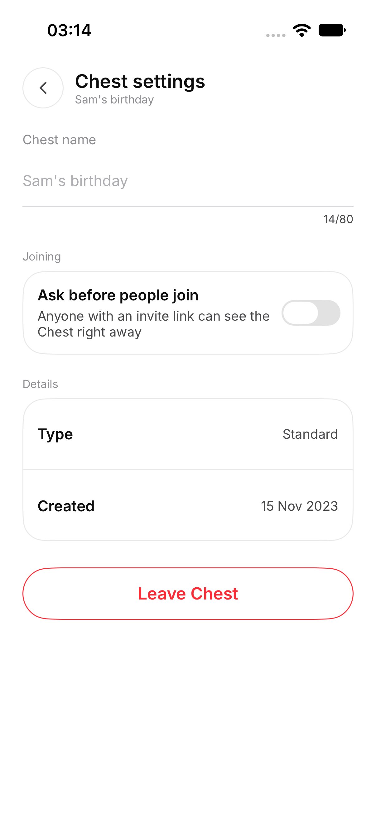 Chest settings for a member