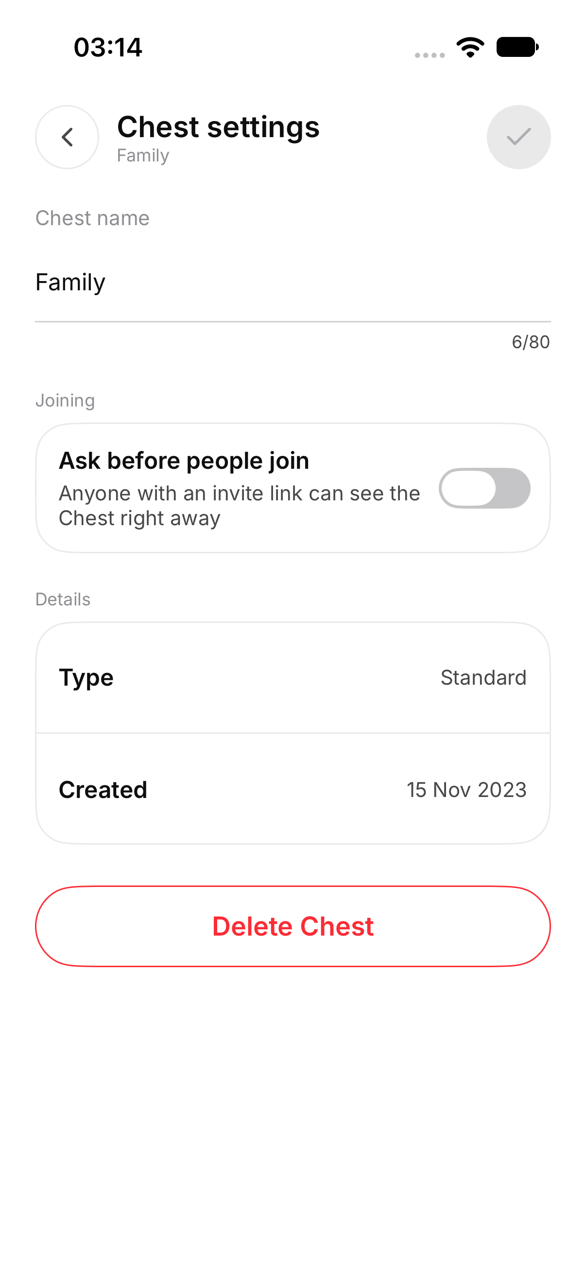 Chest settings for the owner