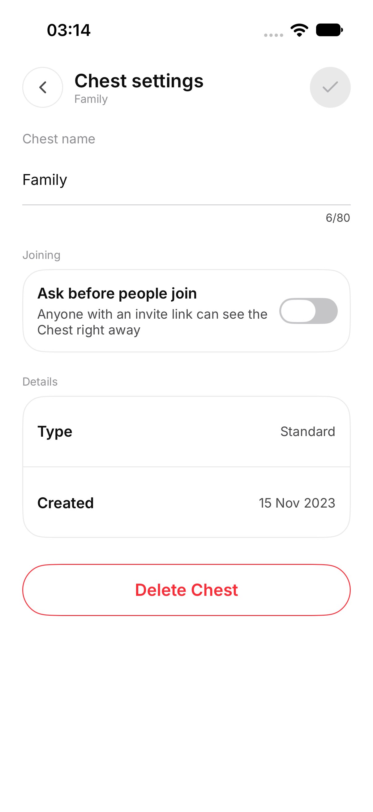 Chest settings for the owner