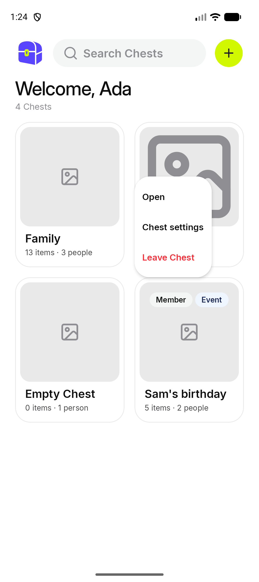The menu on a Chest you joined