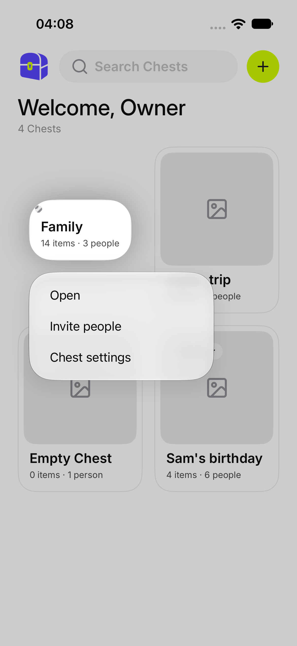 The menu on a Chest you own